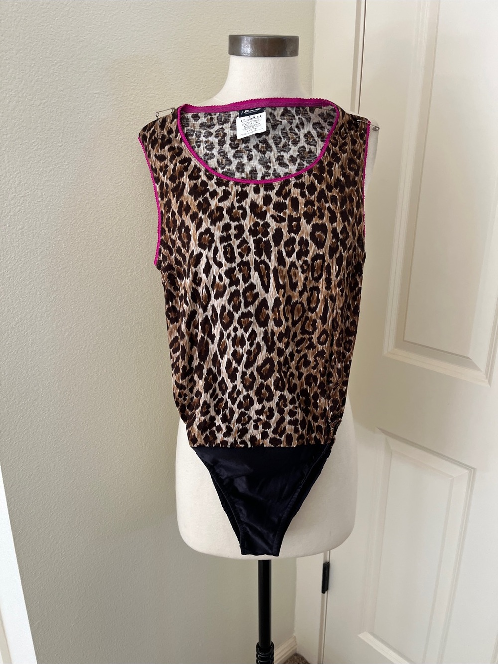 Dolce & Gabbana Brown Leopard Print Top with Pink Trim body suits